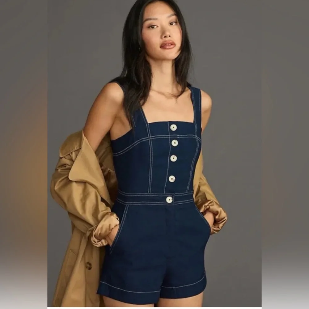 Maeve by Anthropologie The Portside Button-Front Romper size 2 - Picture 1 of 7